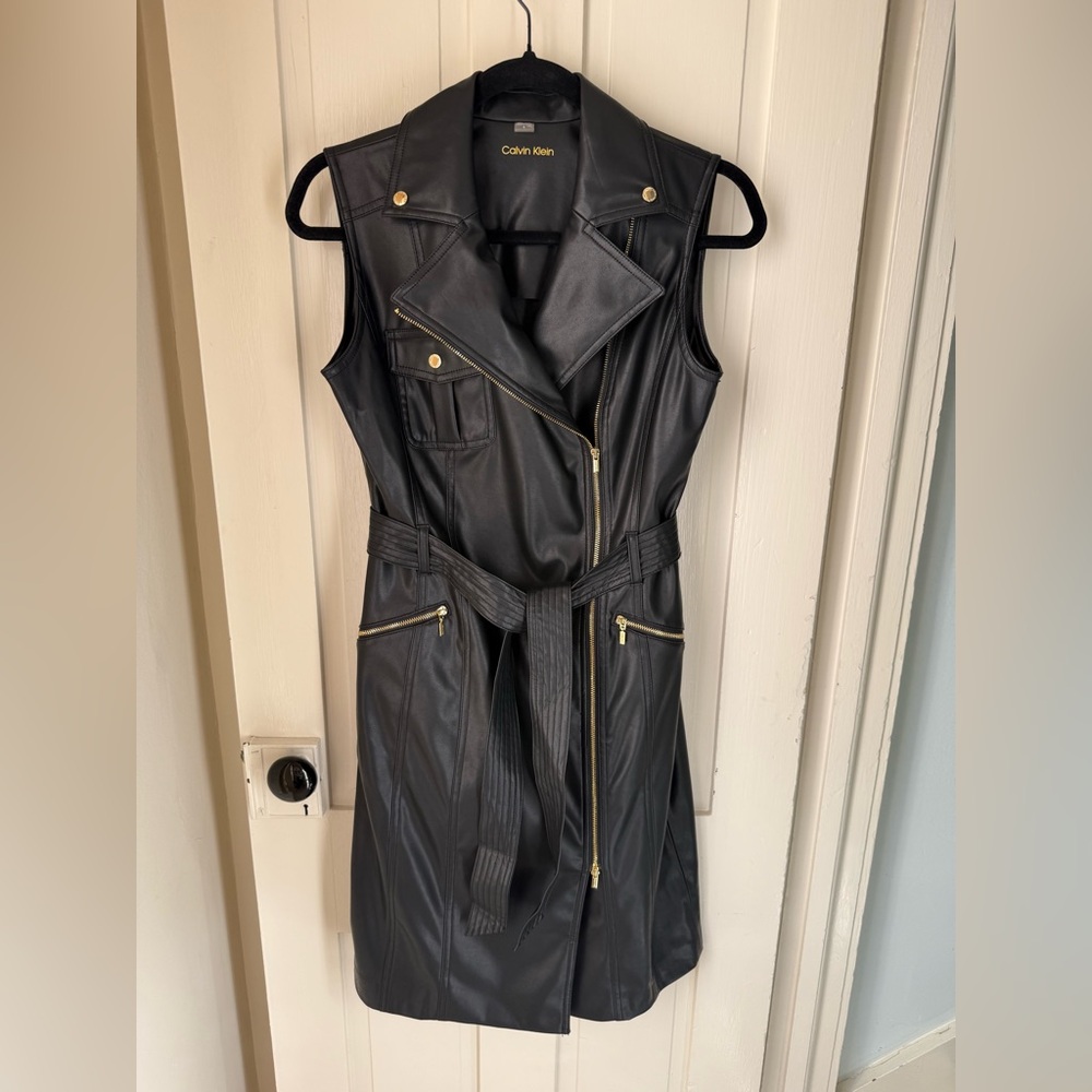 Calvin Klein Black Faux Leather Moto Dress